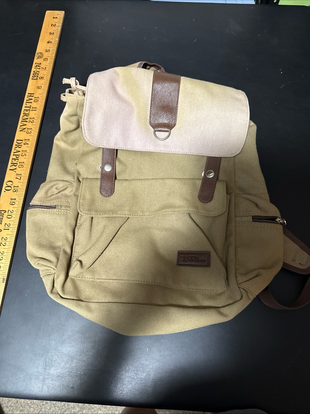 Bella Russo Men's Canvas Backpack in Tan with Brown Trim